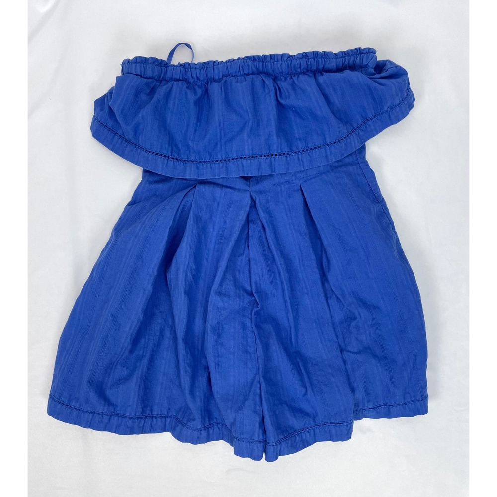 Free People Women XS Blue Strapless Romper Shorts Ruffle‎ Neck Resortwear Chic